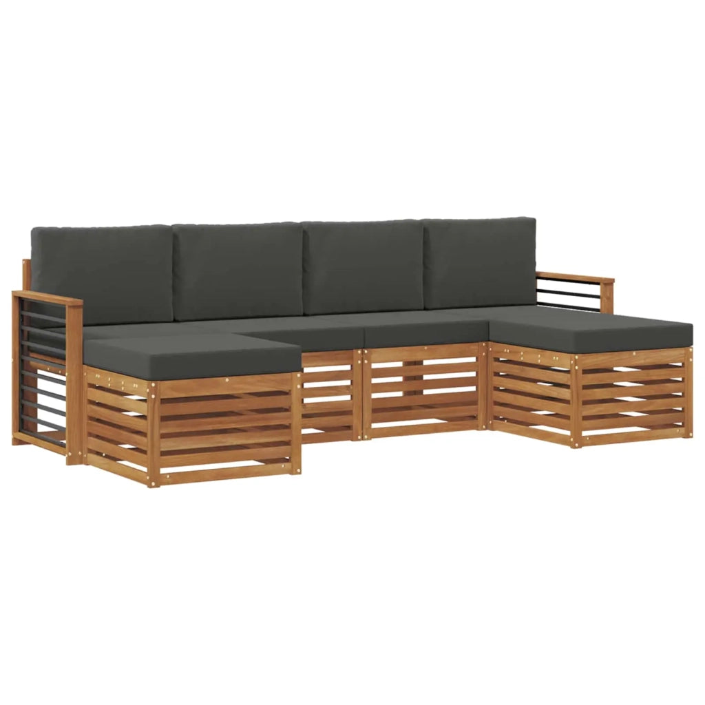 Set divani 6 pcs Naturale e Antracite Legno di Acacia Massello