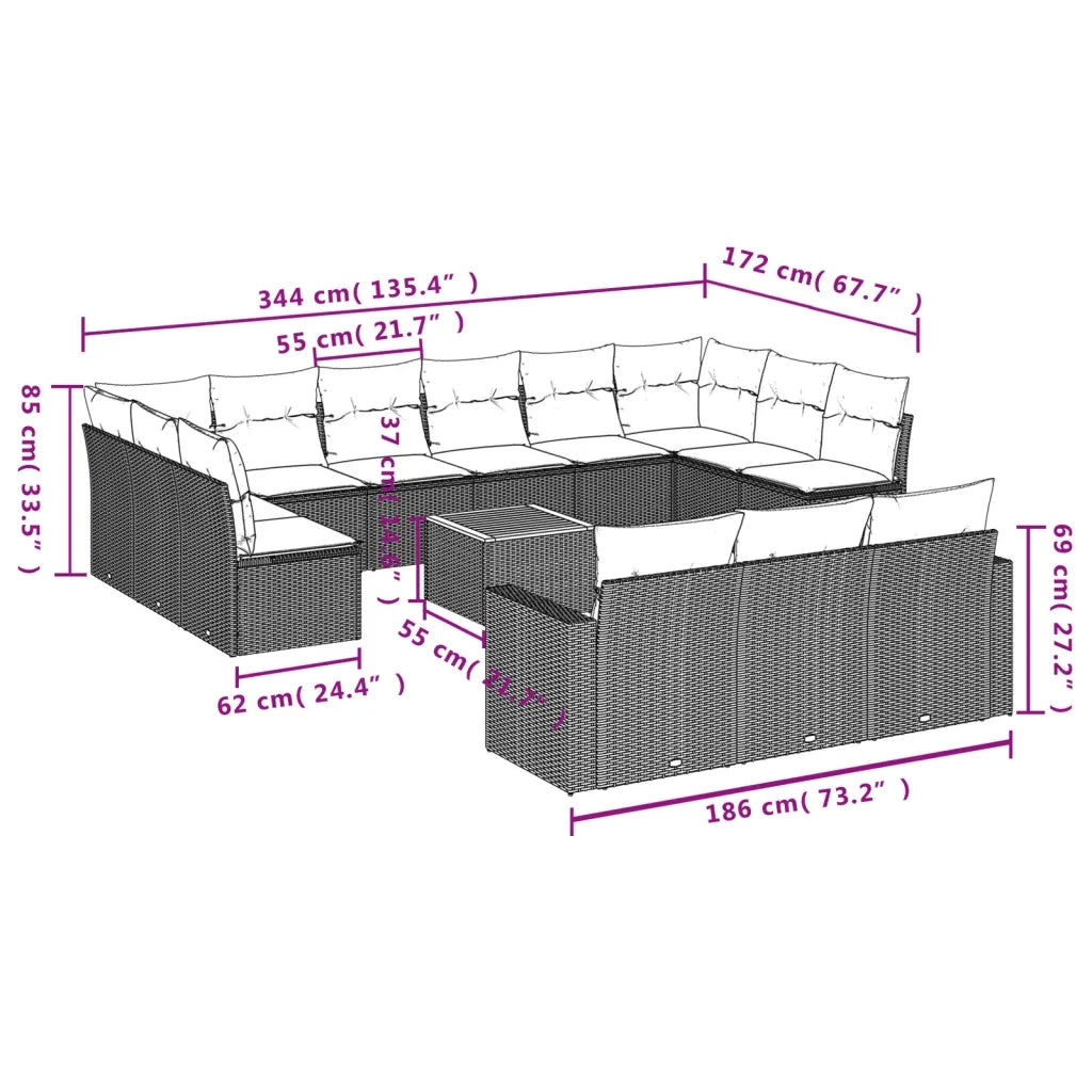 Set Divani da Giardino 14pz con Cuscini in Polyrattan Grigio 3224366