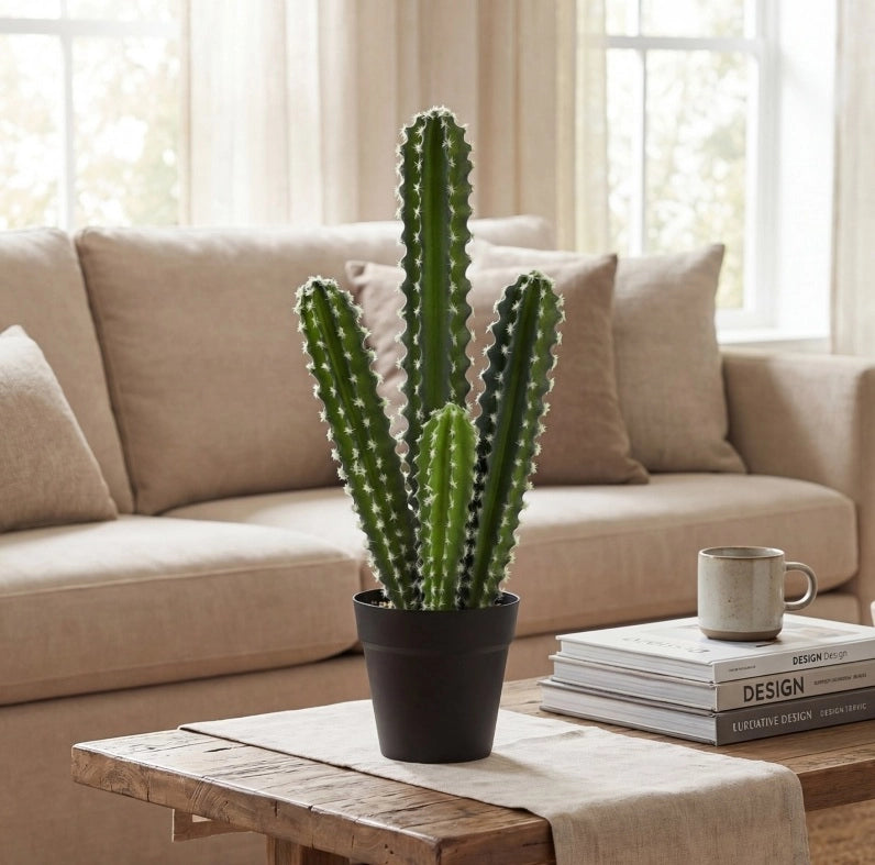 Pianta artificiale cactus 53 cm in plastica verde con vaso per interni