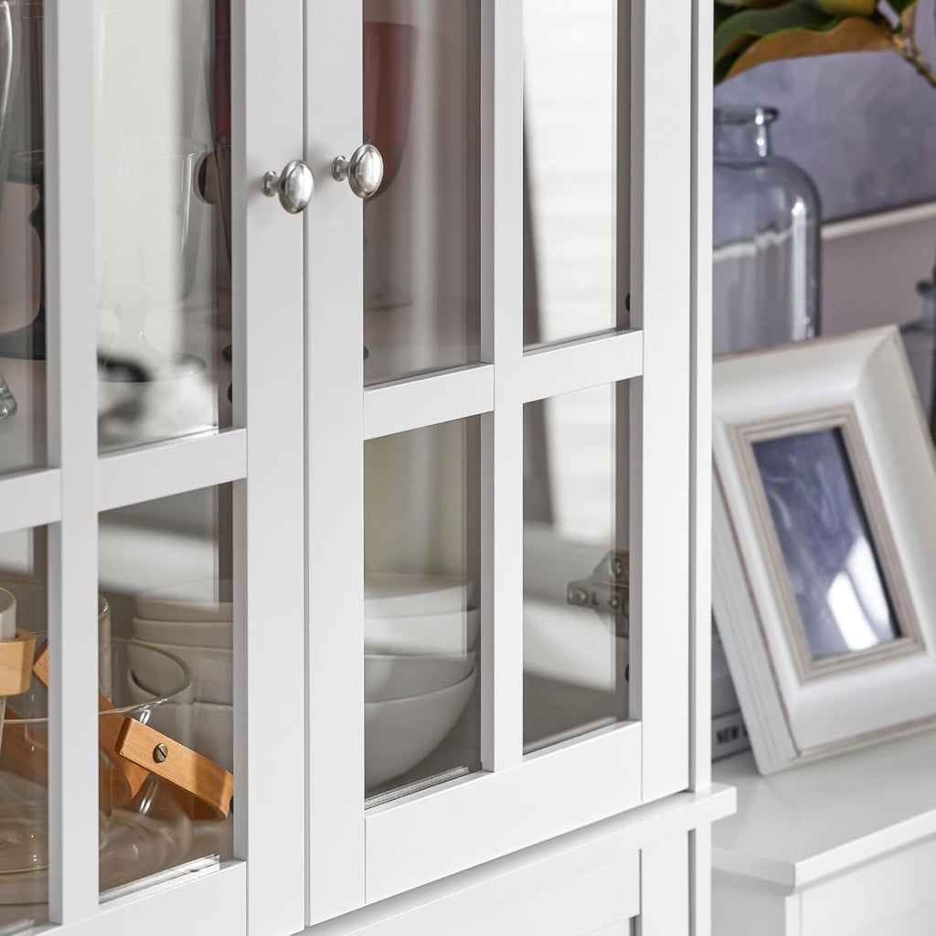 Credenza Alta per Cucina Mobile Buffet in Legno con 6 scomparti e 2 cassetti Armadio Dispensa in Stile moderno Bianco 75x40x175cm FSB76-W