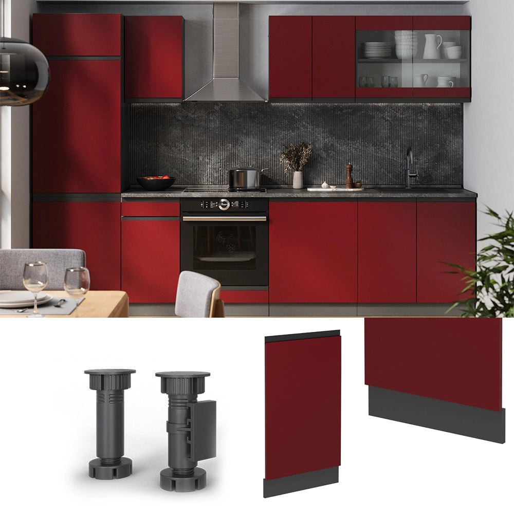 Pannello frontale della lavastoviglie R-Line Rosso/Antracite 45 cm J-Shape senza piano di lavoro Vicco