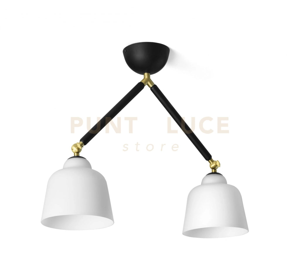 NEORETRO SOFFITTO 2 LUCI SNODABILE STRUTTURA NERA DIFFUSORE VETRO SOFFIATOBIANCHI ATTACCO E27