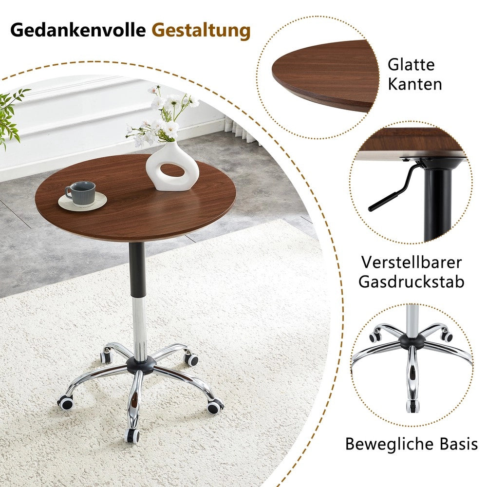 Tavolino Rotondo Regolabile con Ruote ¨C MINIMAL ¨C Noce, ?70 cm, Moderno