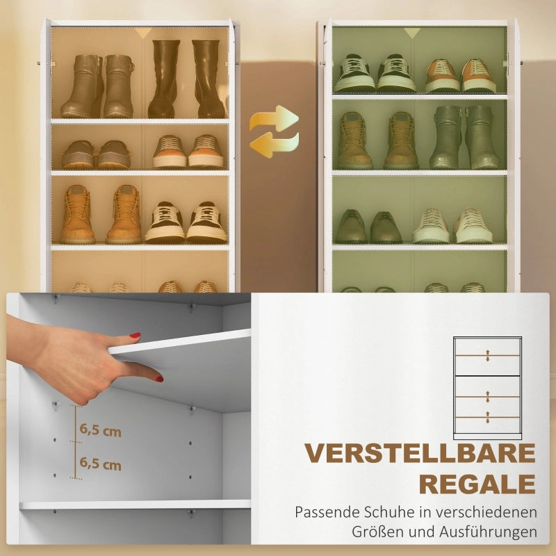 Scarpiera con 3 ripiani regolabili, per ingresso e soggiorno, in legno, bianco lucido, 55 × 36 × 108 cm