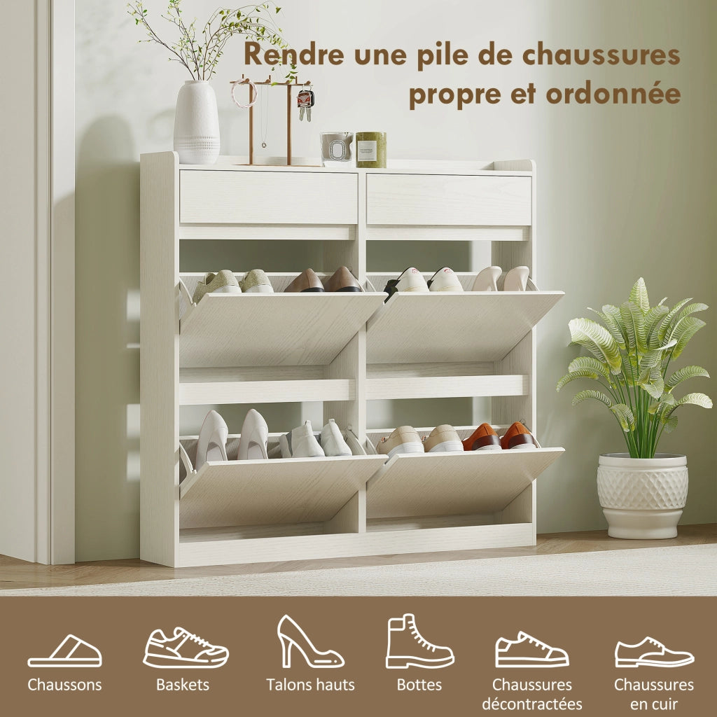 Scarpiera con 8 scomparti e 6 cassetti ¨C zephmum ¨C bianco 98x19x95 cm