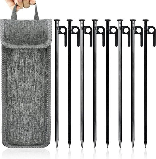 Pali da tenda in acciaio resistente alle intemperie, 30 cm, con gancio e foro, confezione da 8 pezzi