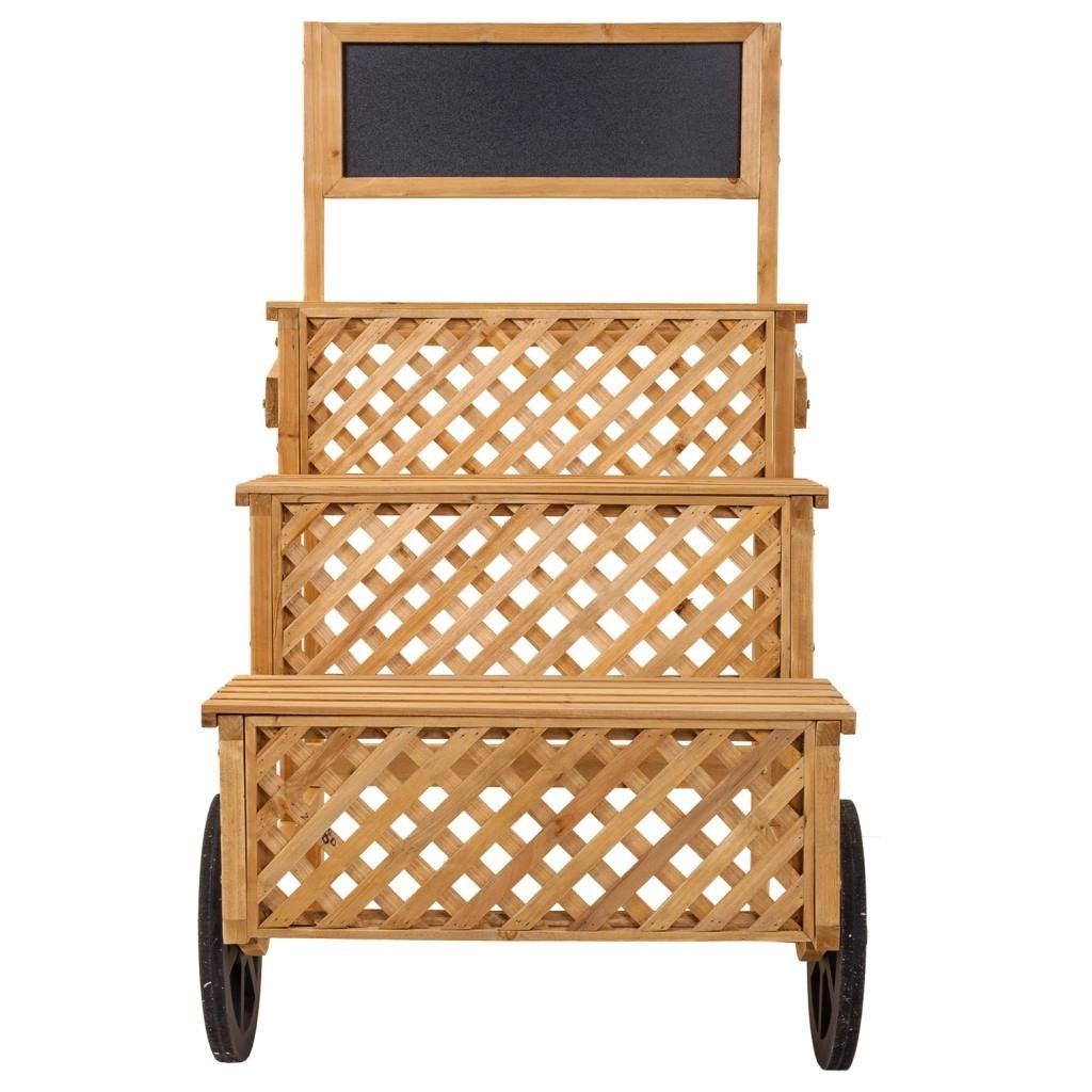 Carrello espositivo in legno marrone con lavagna 70x71x116h