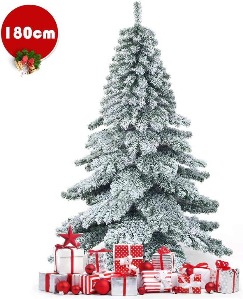 Albero di Natale Artificiale, Albero di Natale Innevato, Abete per Natale, Albero Artificiale per Casa, Folto e Realistico, PVC, Supporto in Metallo, Facile da Montare, Verde (1,8 M)