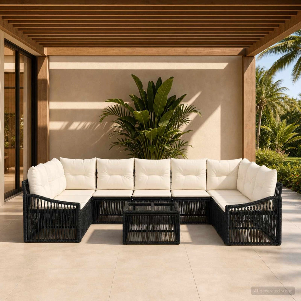 Set Divano da Giardino 10 pz Nero polyrattan 3436111