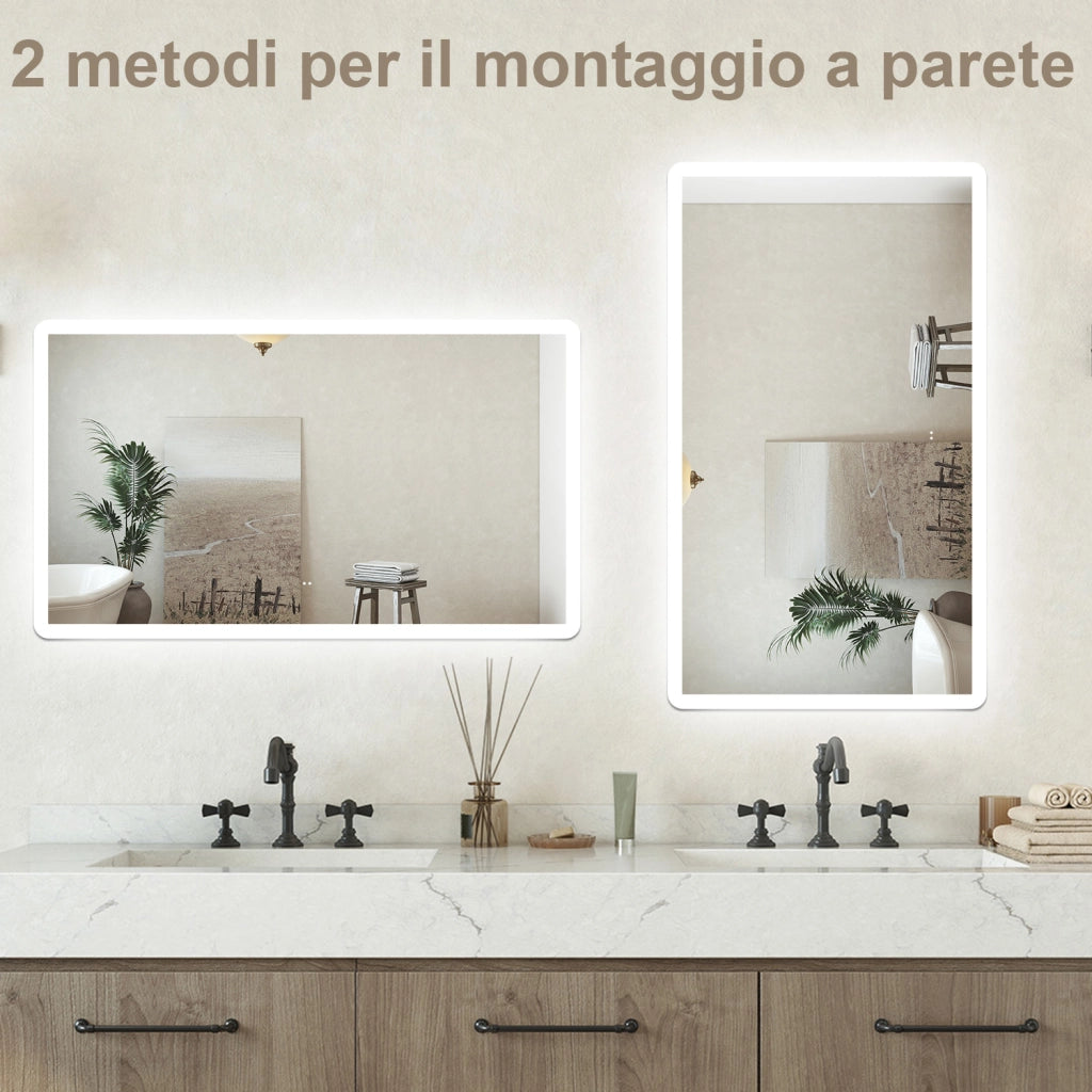 Specchio bagno Rettangolare 100x60cm Retroilluminato Con Led, Antiappannamento + 3 Luci