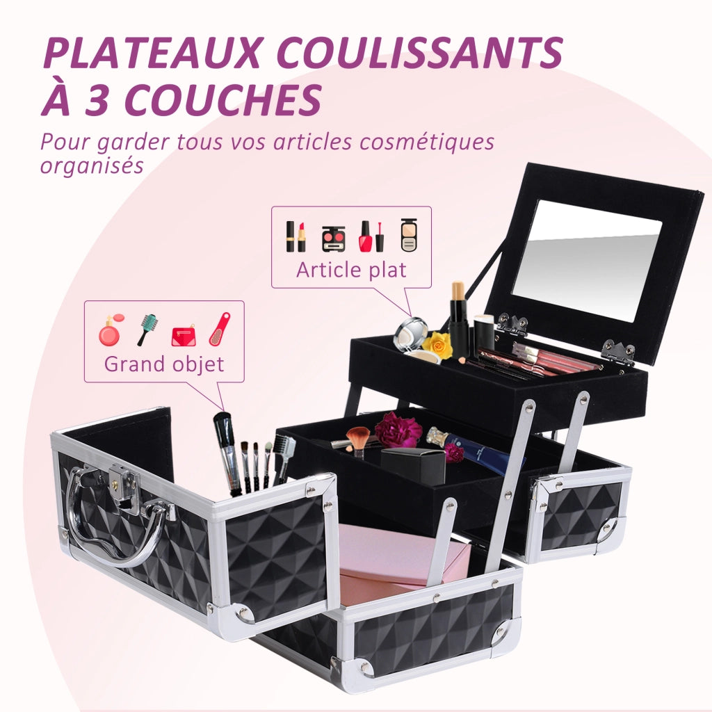 Cassettiera trucco con 3 cassetti e specchio ¨C zephmum ¨C nero 20x15x15 cm