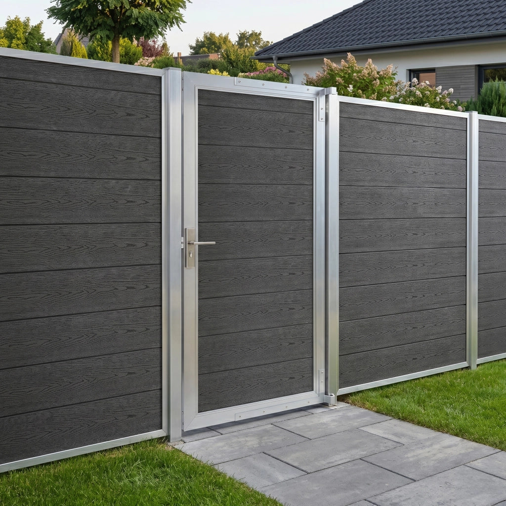 Cancello da Giardino Pedonale Segovia 90x180 cm Porta per Recinzione con Serratura - Grigio NEU.HOLZ