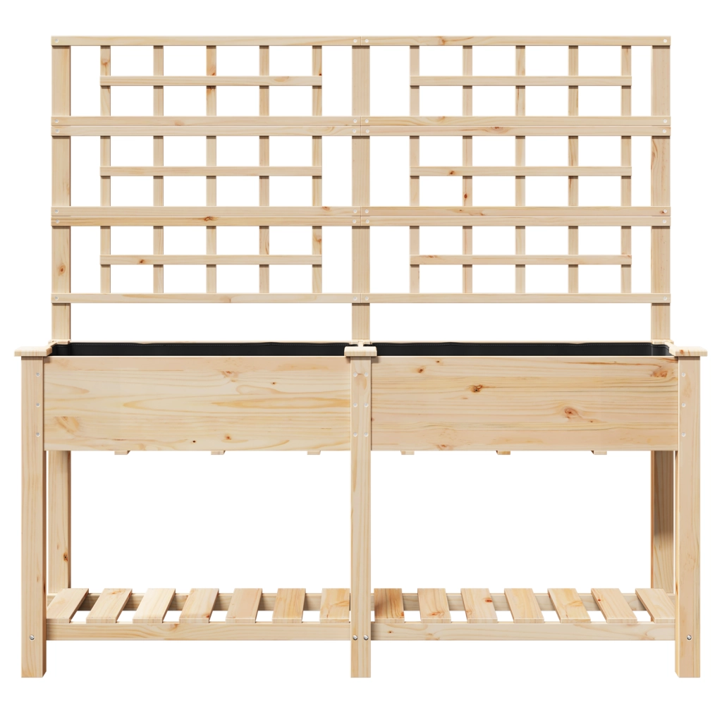 Vaso da Giardino  con Trellis e Ripiano 161x43x152 cm in Legno Massello di Pino