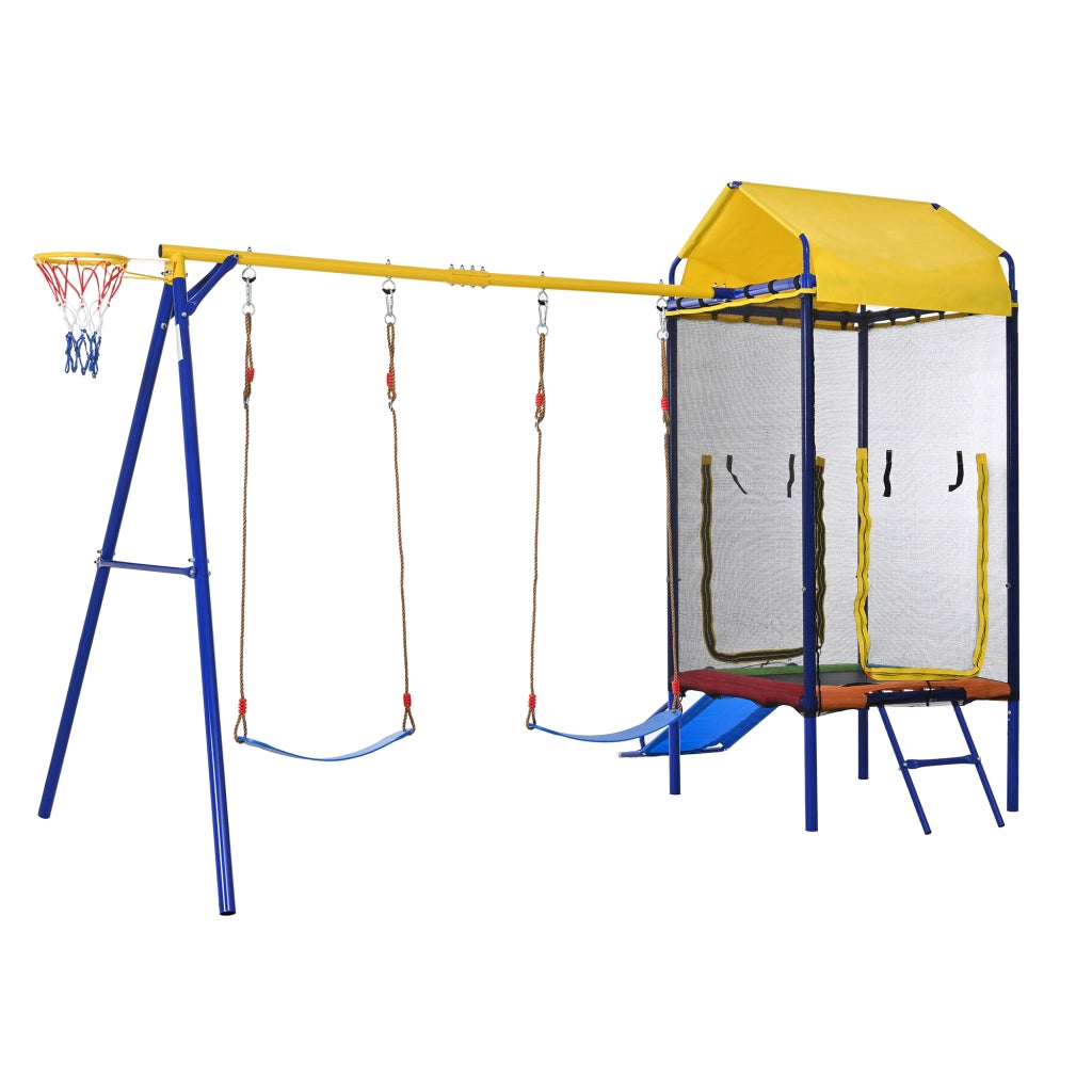 Parco Giochi da Esterno 4 in 1 336x217x238 cm con Trampolino; Altalene; Scivolo e Canestro