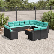Set Divani da Giardino 13pz con Cuscini Nero in Polyrattan