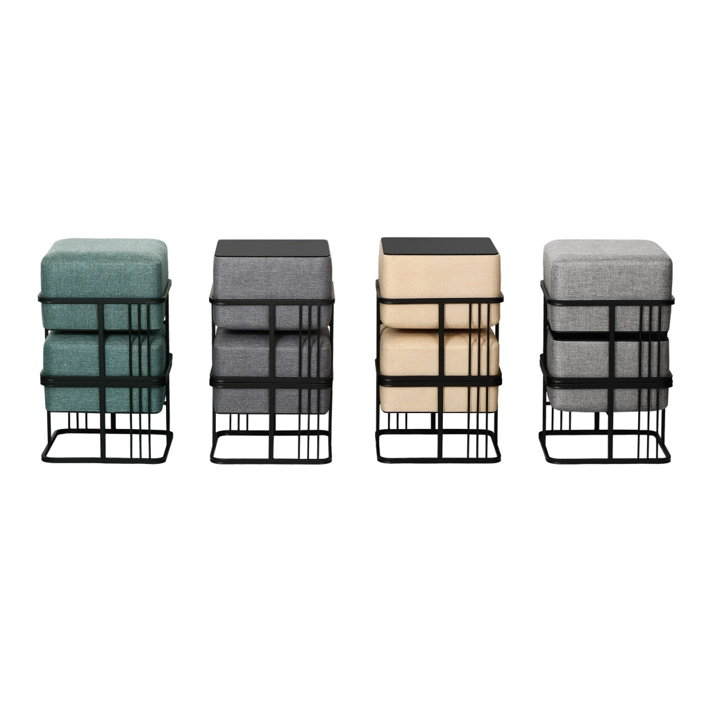 Set 2 Pouf TAS Reversibili Impilabili Seduta Imbottita e Piano Rigido Rettangolare 38x38x38 cm Verde [en.casa]