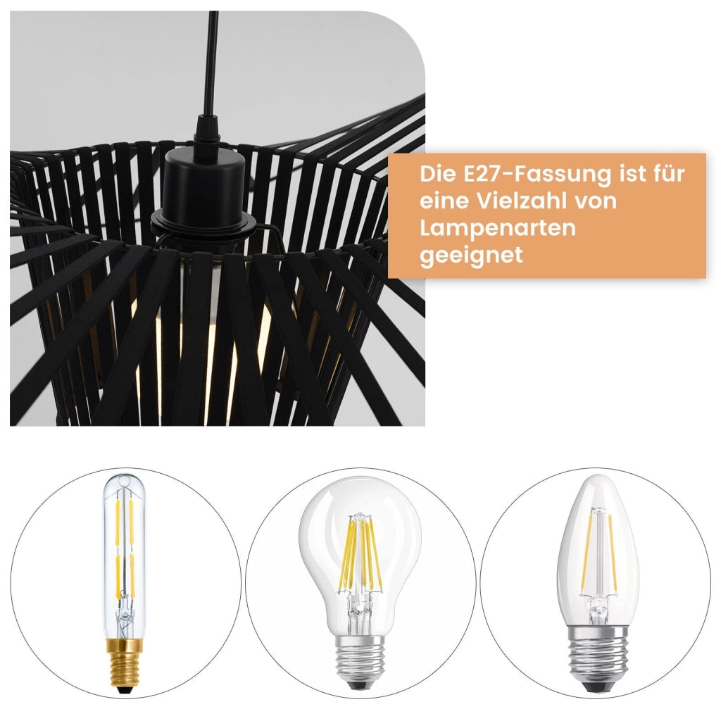 ZMH Lampada a Sospensione Moderna a LED Nero E27 120 cm per Sala da Pranzo