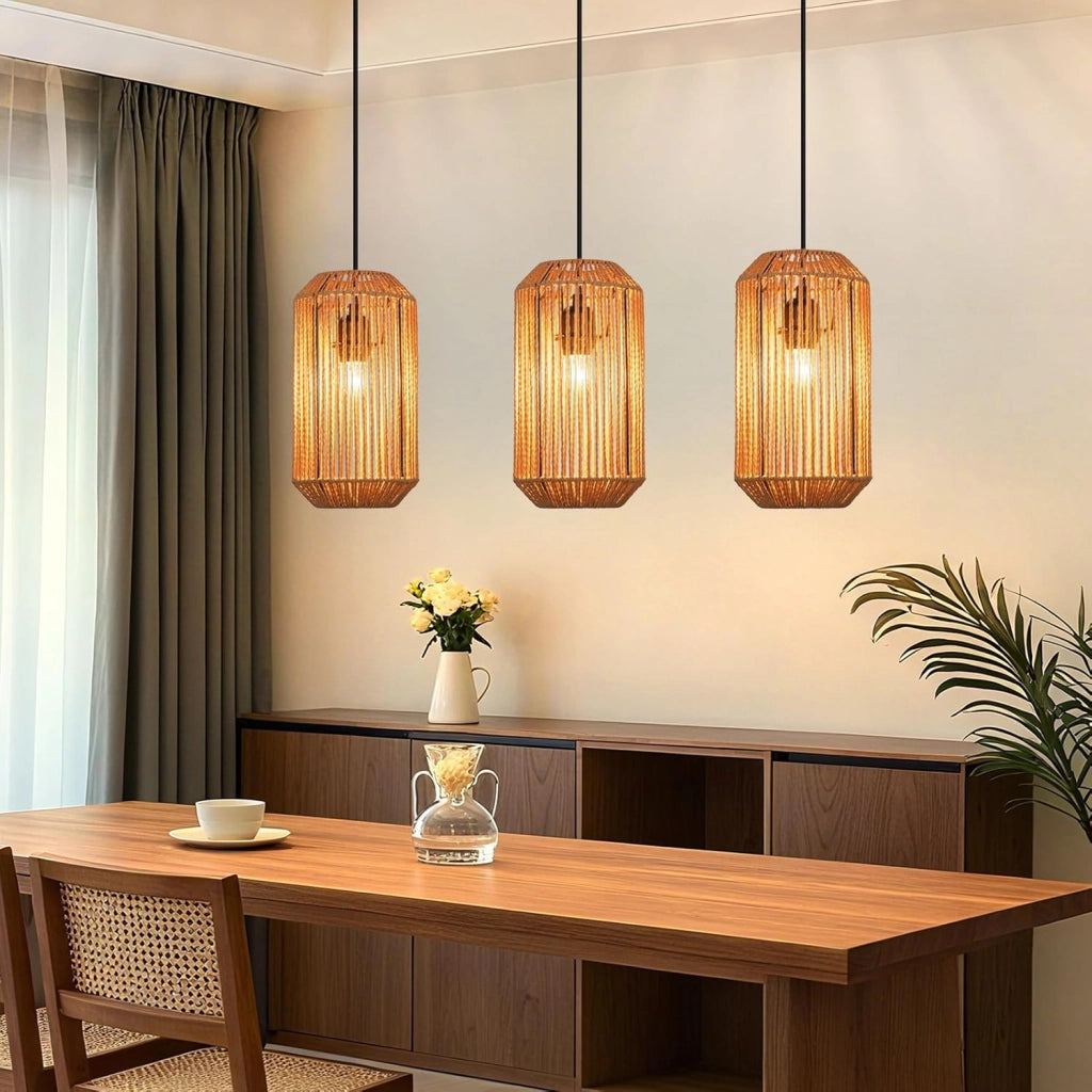 Lampada a sospensione ZMH nera a 3 luci in stile rattan vintage E27 (lampadina non inclusa)