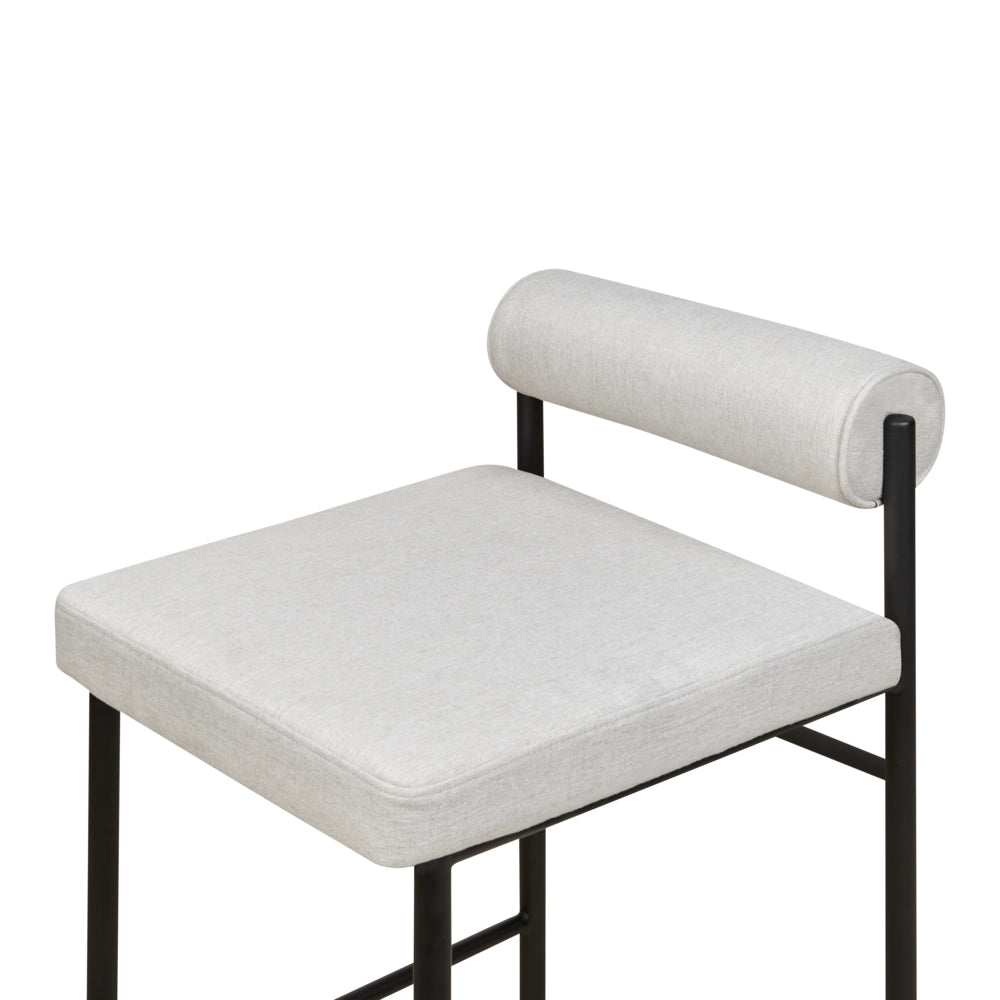 Set di 2 sedie da bar Rivestimento in tessuto grigio chiaro Gambe in metallo nero Sgabelli senza braccioli Schienale curvo Sala da pranzo moderna Cucina