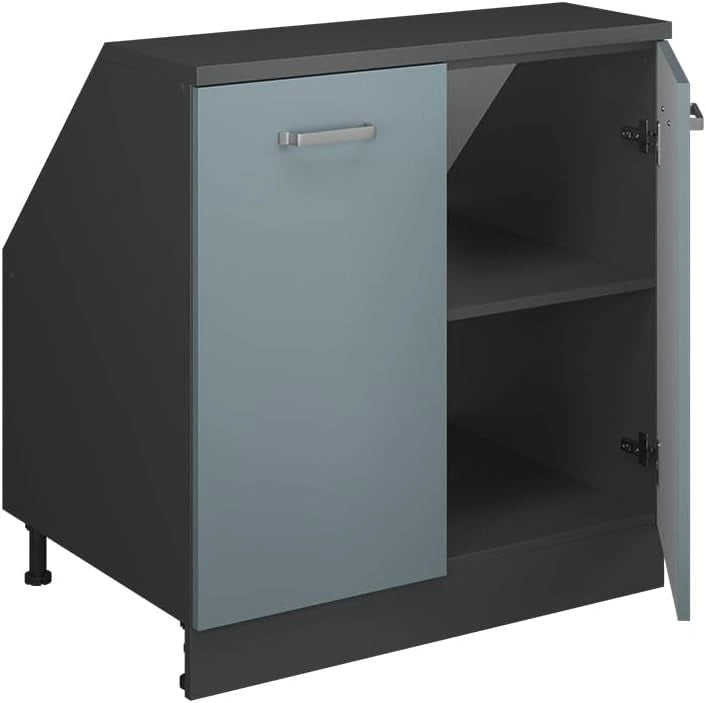 Mobile sottotetto Rion, Grigio-blu, 80 x 81.6 cm con 2 porte, carcassa 60 cm profondità, adatto per il salvaspazio sotto tetti spioventi