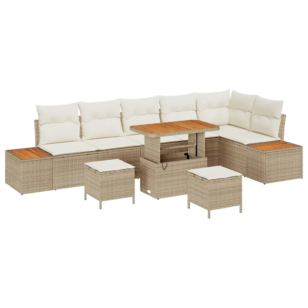 Set Divano da Giardino con cuscino 9 pcs Beige Poly Rattan 3364886