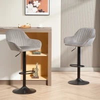 Set 2 Sgabelli da Bar in velluto Girevole con poggiapiedi e altezza regolabile, 50.5x50x107cm, Grigio