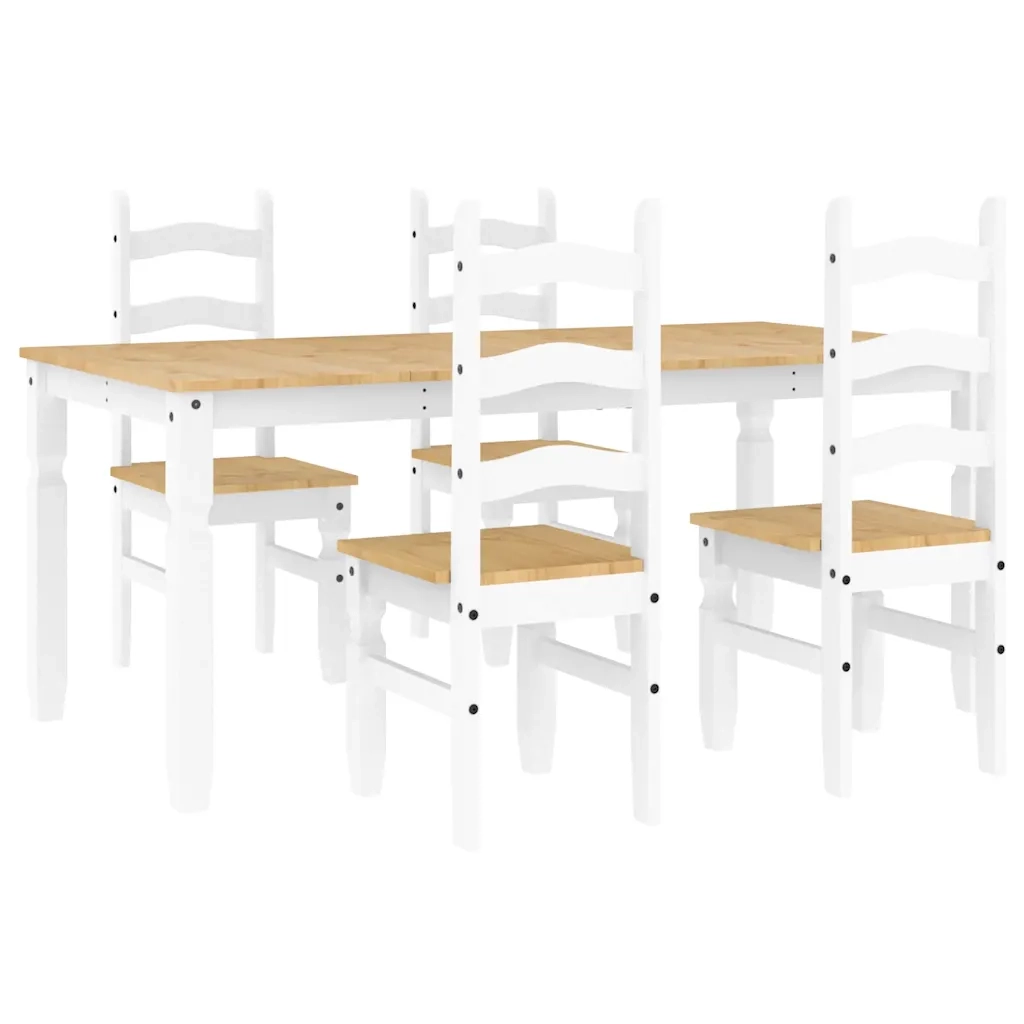 Set da Pranzo 5 pz PANAMA Bianco in Legno Massello di Pino 3345211