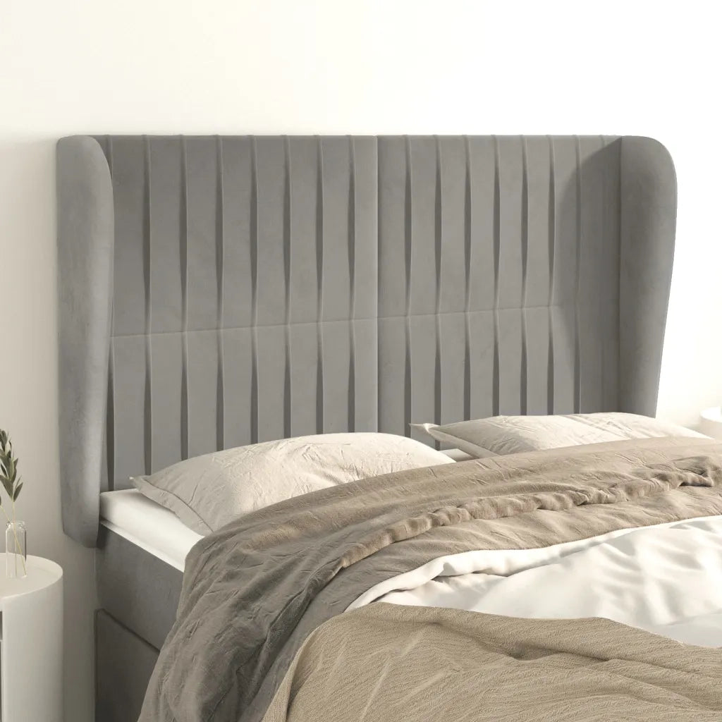 Testiera | Testata ad Orecchio Grigio Chiaro 147x23x118/128 cm in Velluto