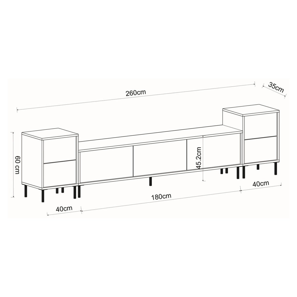 Cortin, Mobile Porta tv 2 Ripiani, 260x35x45h cm Bianco