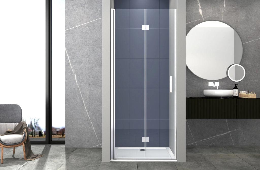 Box doccia 80 cm apertura a SOFFIETTO nicchia H200 cm cristallo 6mm profilo CROMATO LIAM
