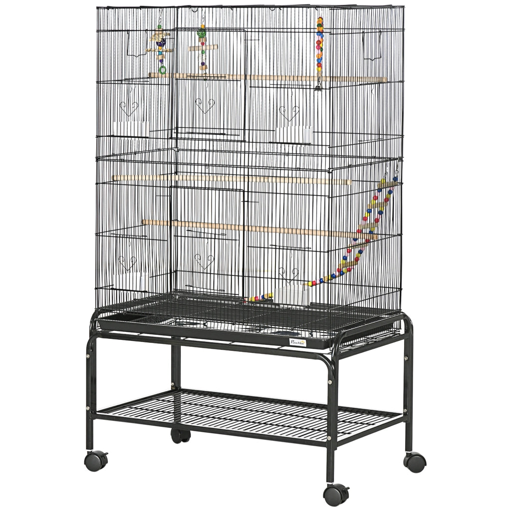 Gabbia per Uccelli in Acciaio con Posatoi e Giochi ¨C zephmum ¨C Nero 79x49x133 cm