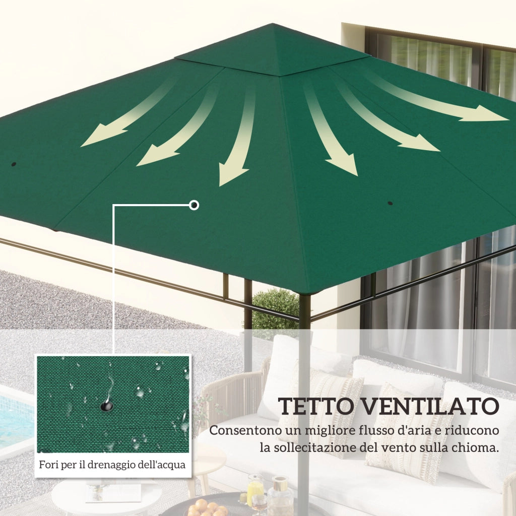 Tetto per Gazebo da Giardino 3x3m ¨C zephmum ¨C Poliestere Verde