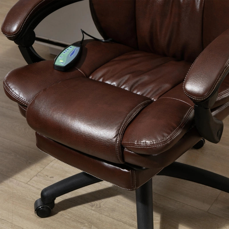 Sedia da ufficio con massaggio, poggiapiedi e schienale reclinabile in similpelle marrone 68,5 × 68,5 × 113-121 cm