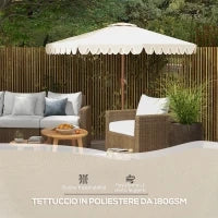 Ombrellone da Giardino a Manovella e Inclinabile, Prese d'Aria e 8 Stecche, 2.7x2.4 m, Crema