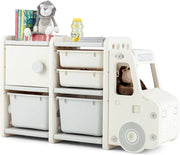 Organizer per Giocattoli con Scatole per Bambini, Scaffale Multilivello in HDPE a Forma di Camion, Scaffale per Giocattoli con 2 Livelli e 4 Scompartimenti per Bambini