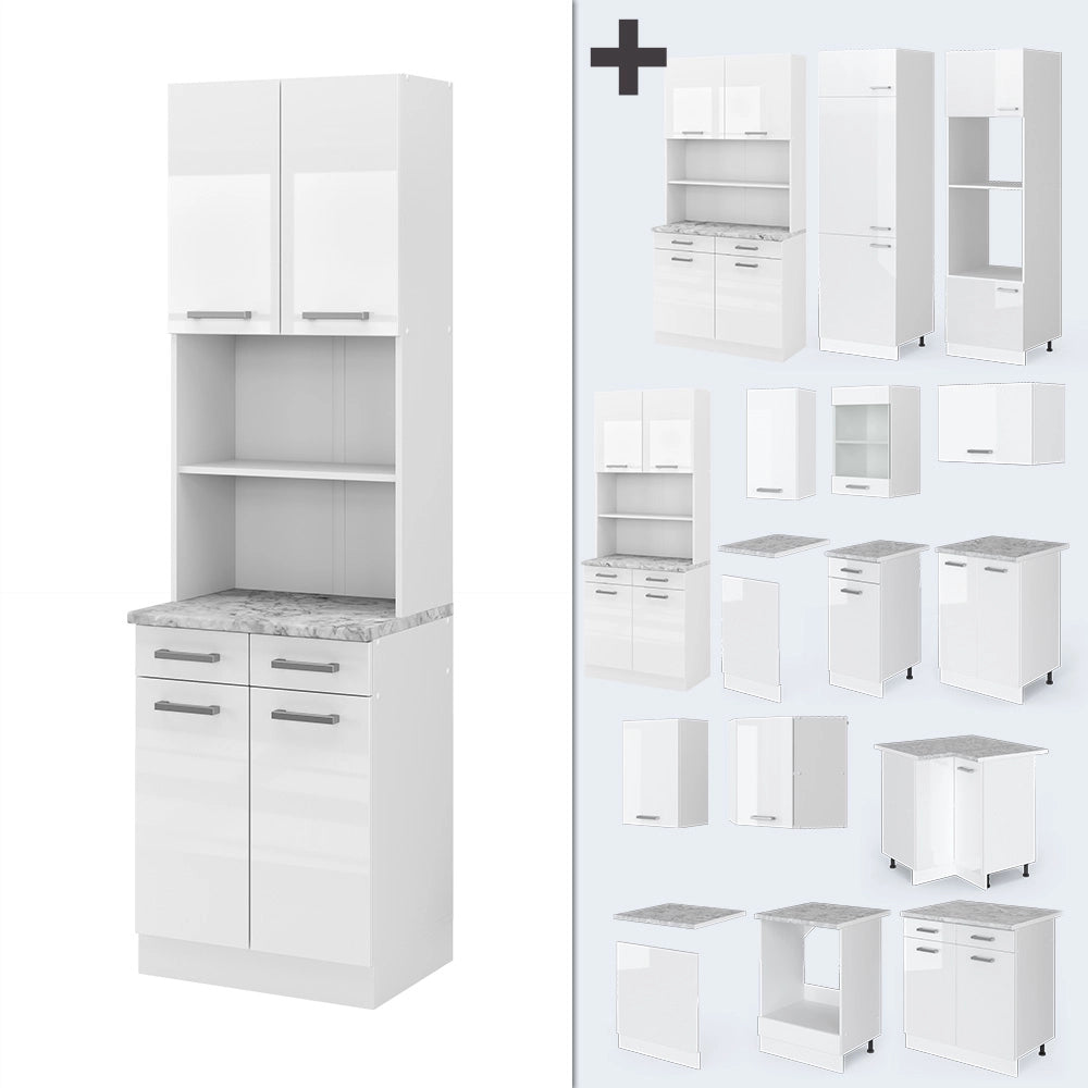 Vicco Cucine componibili piccole Bianco lucido 60 cm , PL Marmo
