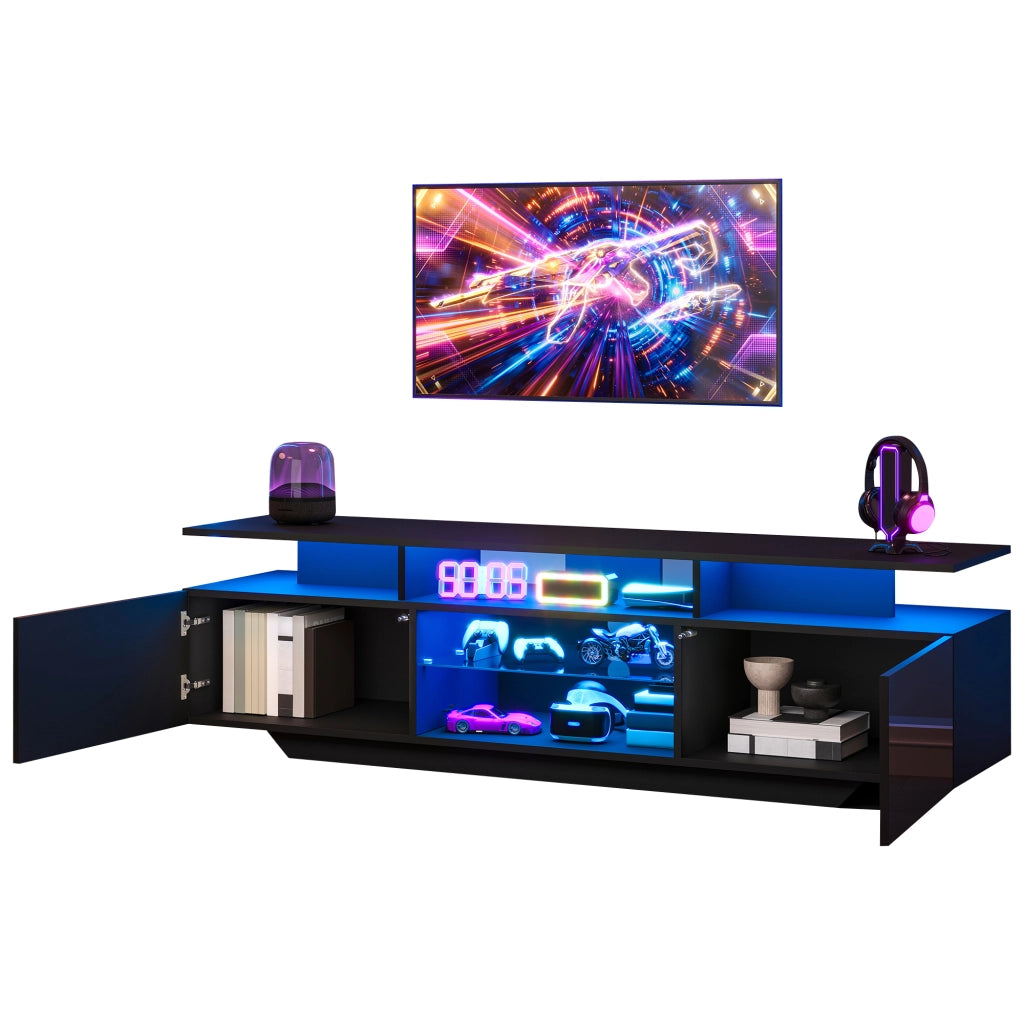 Mobile TV da salotto 160x40x45 cm nero con LED, 2 armadi e 8 ripiani