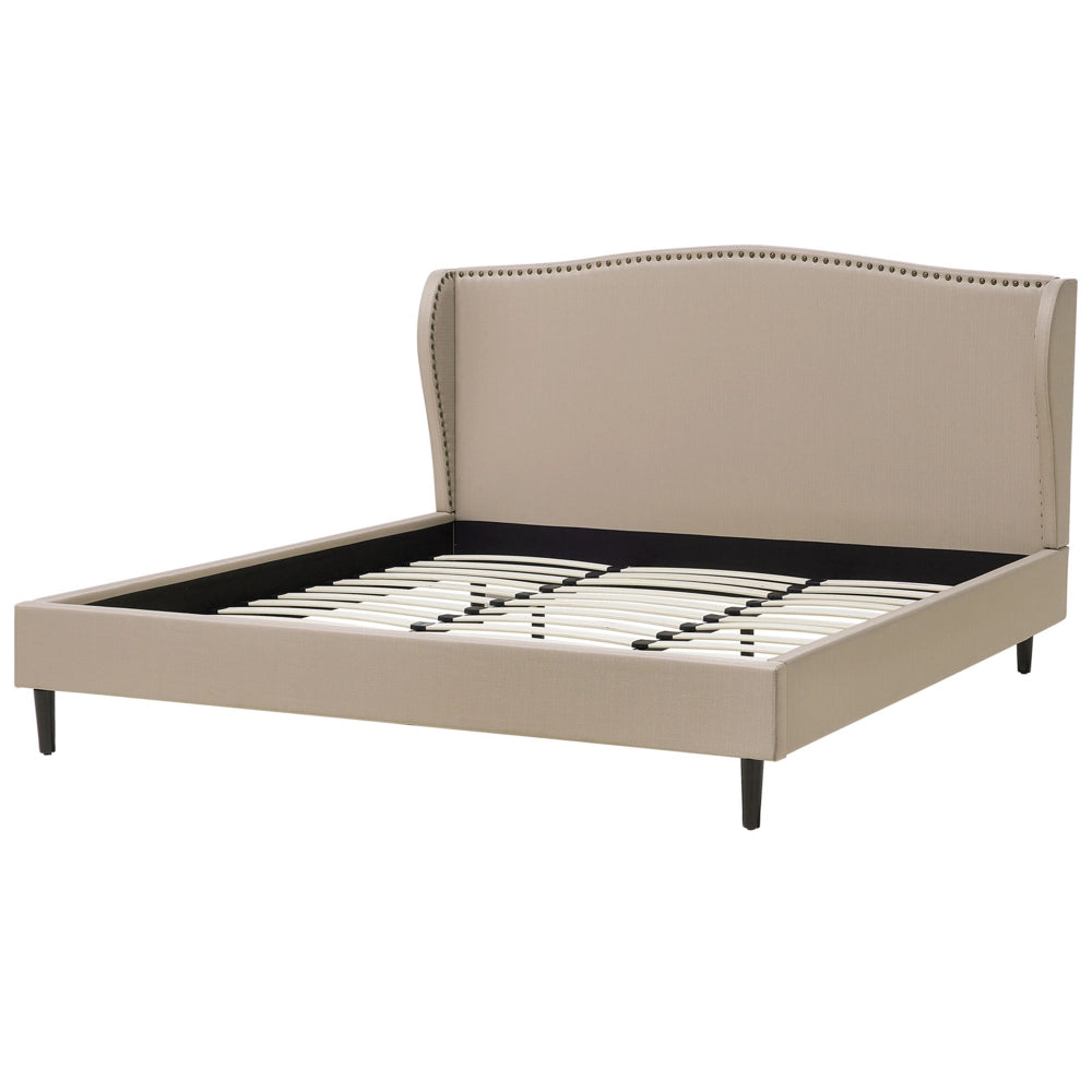 Letto Imbottito Velluto Beige a Doghe Testiera Trapuntata 180 x 200 cm letto matrimoniale tradizionale