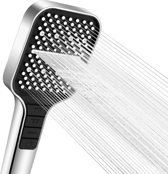 Douchekop multifunzione, economizzatore d'acqua, alta pressione 7 modi con interruttore, regolabile con una mano, bocca di spruzzo in silicone antiscaling, getto d'acqua ampio (argentato)