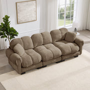 Divano modulare 3 posti con cuscini decorativi e cuciture trapuntate, in chenille marrone 260 × 86 × 90 cm