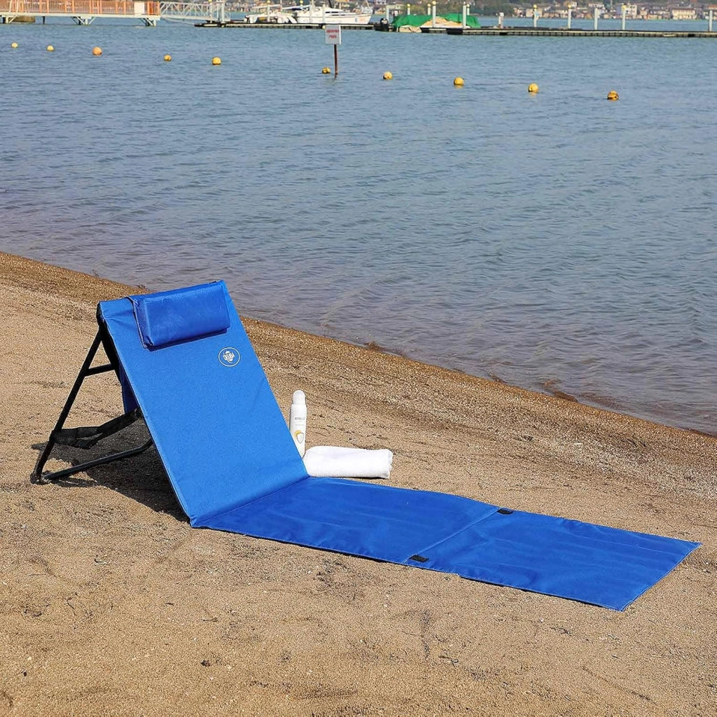 Tappettino Spiaggia 2 Pz Imbottito Pieghevole Poggiatesta Schienale Regolabile Lettino Sdraia