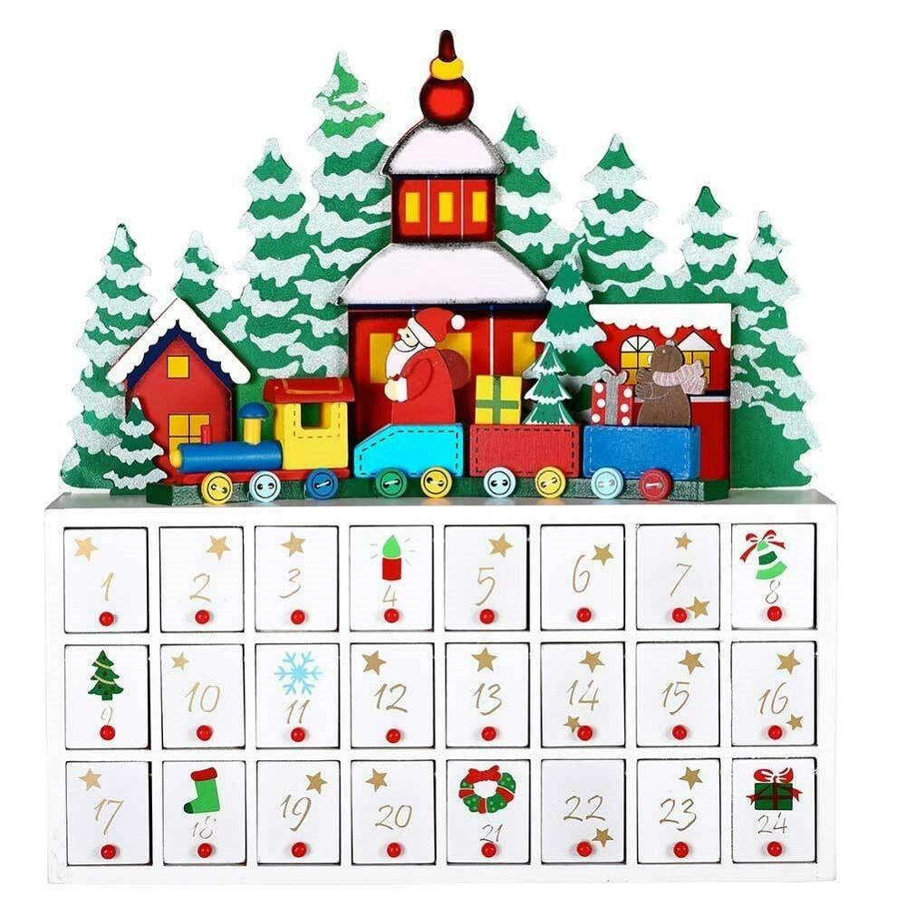 Trade Shop - Calendario Dell'avvento Trenino Natalizio Di Babbo Natale In Legno 24 Cassetti -