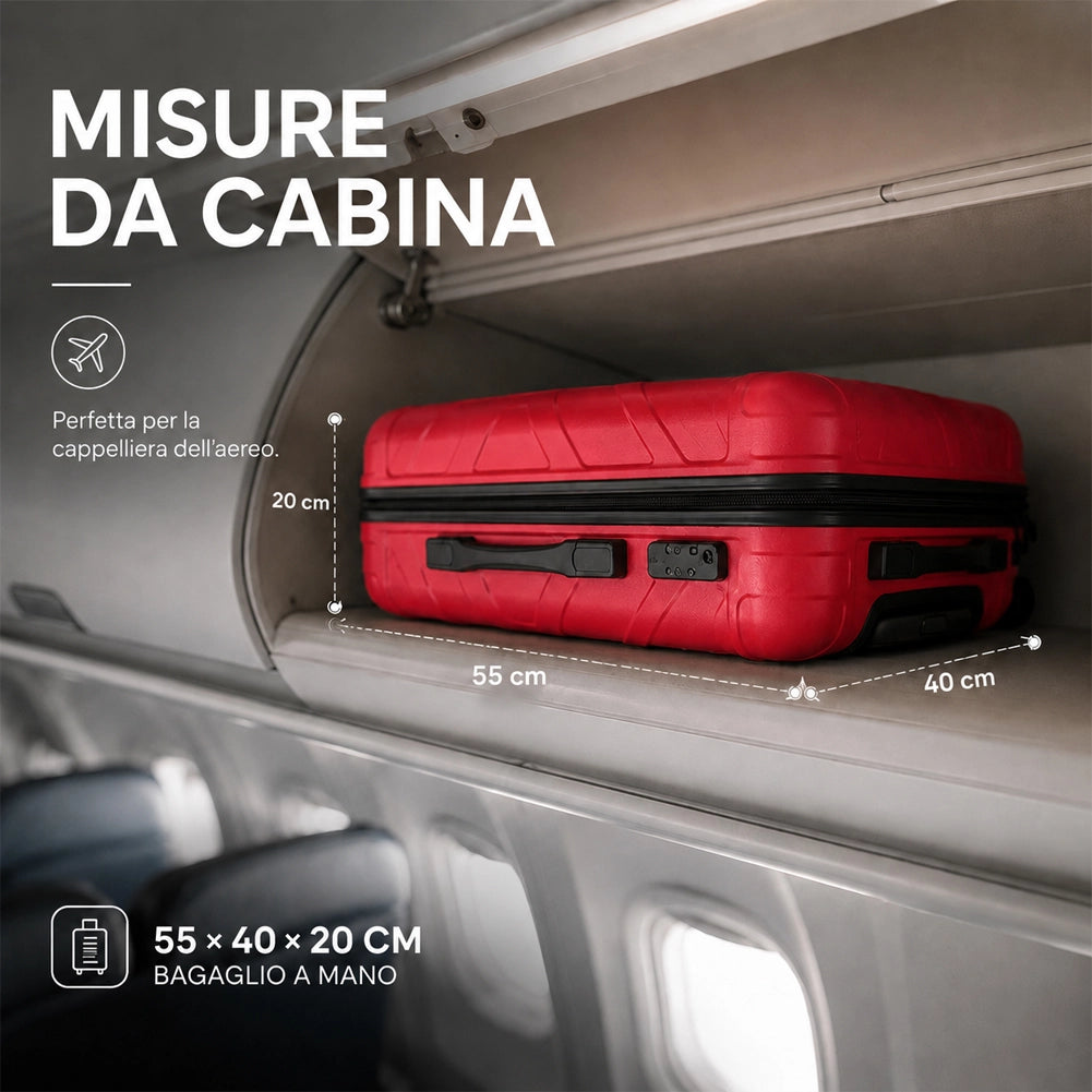 Valigia Bagaglio a Mano 55x40x20 cm Rosso Trolley Lugano Adatto Ryanair Easyjet