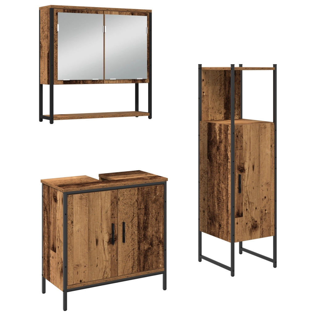 Set di mobili da bagno 3 pezzi in legno vecchio e legno ingegnerizzato