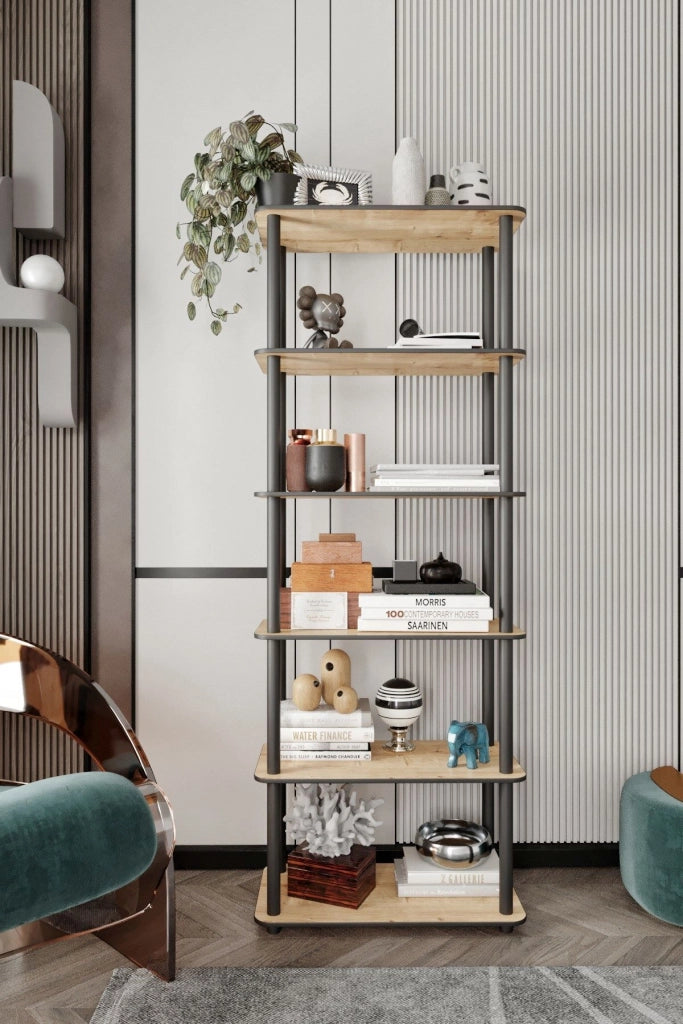 Biblioteca Nervina, Libreria 4 Ripiani, 60x30x173h cm Marrone Rovere