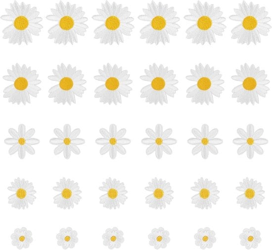 Pannelli da stirare decorati a maglia per bambini - 30 pezzi - Disegno fiorale - Attività di ricamo - Abbigliamento e borse - Pannelli da stirare applicabili