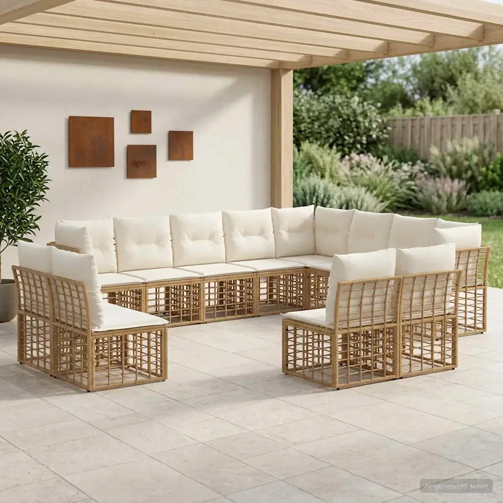 Set di divani da esterno Naturale e Bianco Crema Poliestere