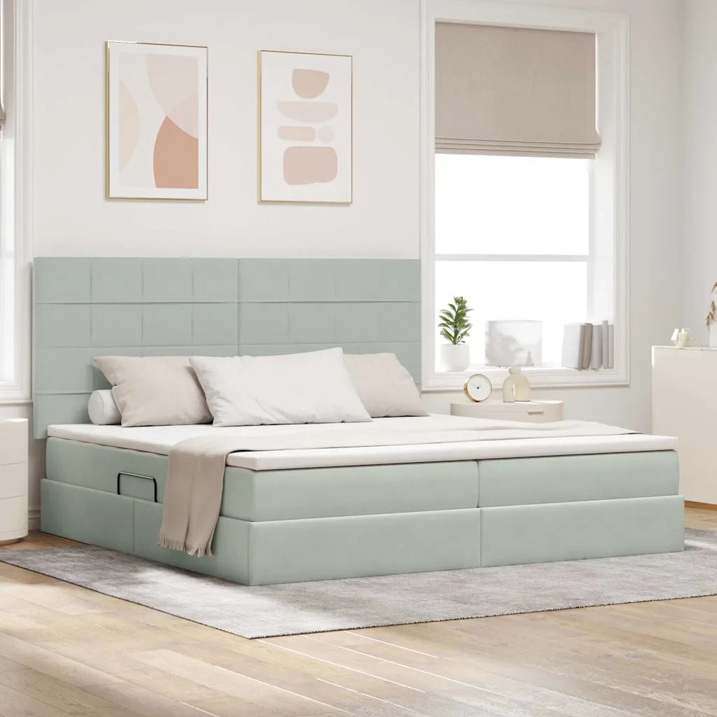Letto con contenitore e LED Grigio chiaro 200 x 200 cm Velluto 3372687