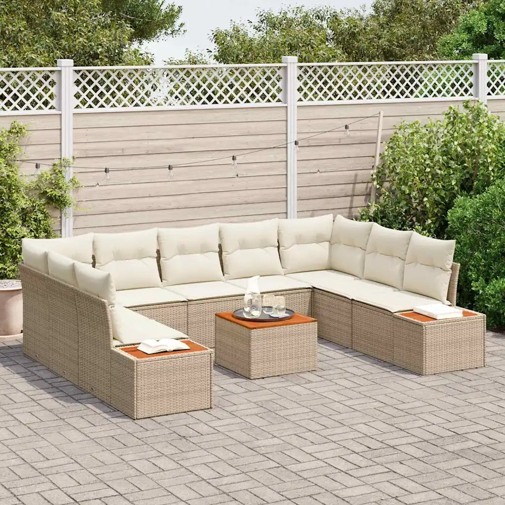 Set Divano da Giardino con cuscino 10 pcs Beige Poly Rattan
