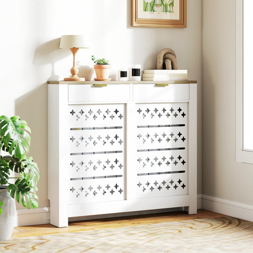 Coperchio radiatore con cassettiera e ripiano ¨C Minimal ¨C bianco 108x19x95.5 cm